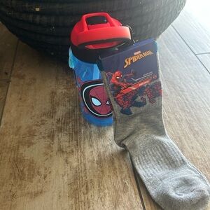 Spider-Man Kids Water Bottle and Socks Set - Blue and Gray